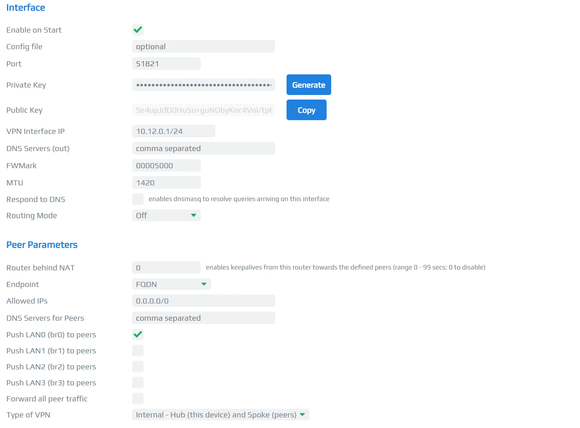Home node wg1 interface configuration